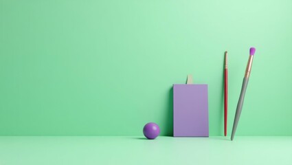 Poster - Amethyst paintbrush on canvas on right. Soft black background. Copy space for text, 3D render AI Generated Designer Element