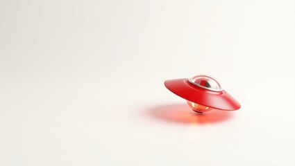 Poster - Ruby red ufo on right. Soft pink background. Copy space for text, 3D render AI Generated Designer Element