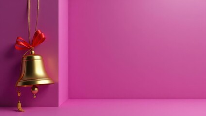 Poster - Deep gold worship bell on left. Soft purple background. Copy space for text, 3D render AI Generated Designer Element