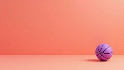 Poster - Purple basketball on left. Soft orange background. Copy space for text, 3D render AI Generated Designer Element