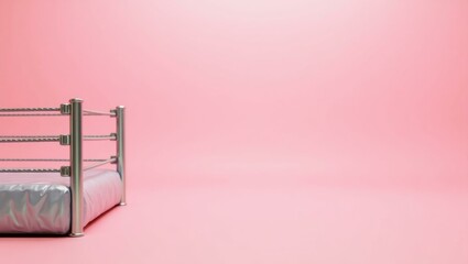 Poster - Silver wrestling ring on left. Soft yellow background. Copy space for text, 3D render AI Generated Designer Element