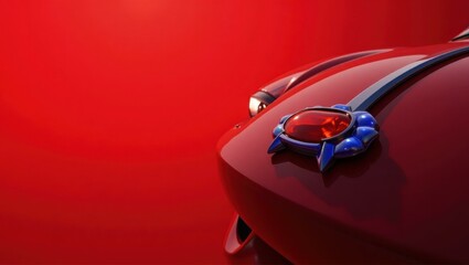 Poster - Sapphire car hood ornament on left. Soft black background. Copy space for text, 3D render AI Generated Designer Element