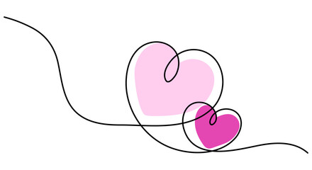 Poster - Pink heart continuous one line drawing isolated on transparent background. Doodle love sign. Editable stroke. Vector illustration