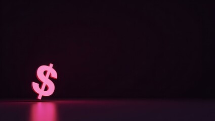 Poster - Rich neon pink currency symbol on right. Soft blue background. Copy space for text, 3D render AI Generated Designer Element