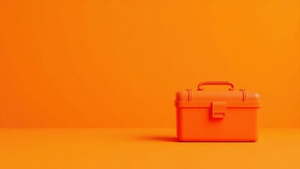 Poster - Neon orange toolbox on left. Soft green background. Copy space for text, 3D render AI Generated Designer Element