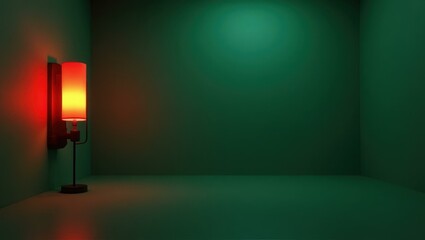 Poster - Marsala red interrogation room lamp on left. Soft black background. Copy space for text, 3D render AI Generated Designer Element