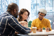 © DC Studio - Businesswoman sharing her vision and discussing about concerns regarding the lease on high class office space. Collaborating with real estate brokers experts to strategize investment.