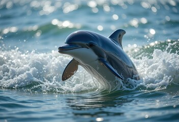 Wall Mural - dolphin leaping playfully through ocean waves