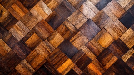 Poster - Intricate wood parquet flooring with rich brown tones and a diamond pattern.