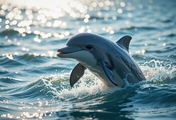 Wall Mural - a playful dolphin leaps from the ocean waves