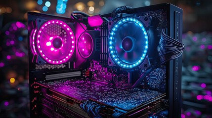Poster - Illuminated Computer Components Showcase Vivid RGB Lighting