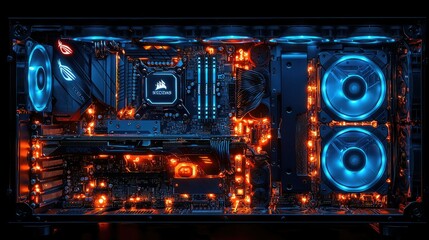 Poster - Illuminated Computer Interior Showing Components and Cooling System