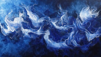 Wall Mural - Abstract blue and white swirling paint texture.