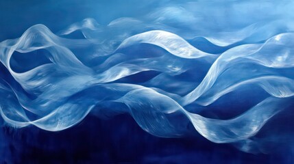 Poster - Abstract blue and white flowing waves, dynamic curves, elegant design.