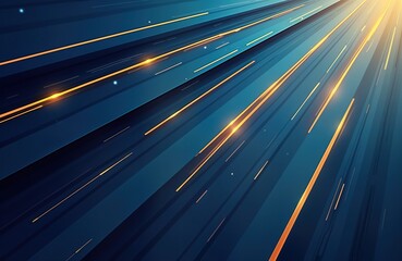 Poster - Dynamic abstract design with diagonal lines in blue, bright yellow. Modern geometric pattern conveys speed, motion. Suggests fast transportation digital technology. Illustration style visual-based.