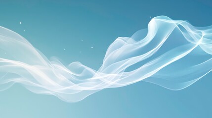 Aufkleber - Abstract light blue background with flowing white translucent waves and sparkling particles.