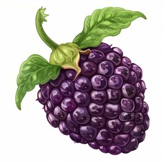 Poster - juicy blackberry with stem and leaves, illustrating the aggregate fruit structure of multiple drupel