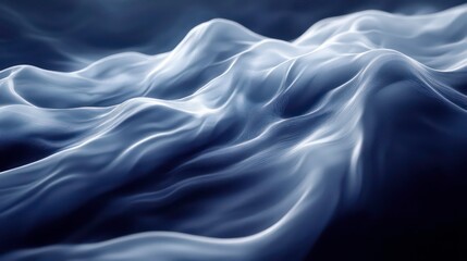 Poster - Abstract blue waves, flowing fabric texture, smooth curves, dynamic, elegant,  soft light, dark background.