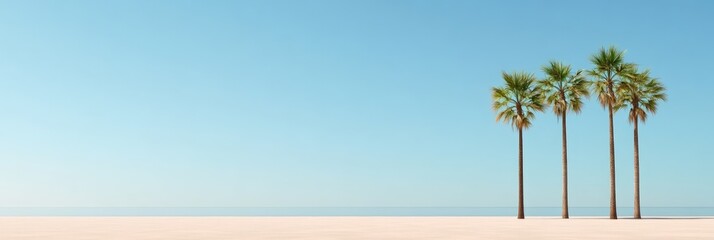 Aufkleber - Four palm trees standing on a pristine sandy beach create a perfect summer holiday destination, evoking feelings of relaxation and tropical getaway