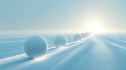 Aufkleber - White spheres receding into bright sunlight on a snow-covered plain.