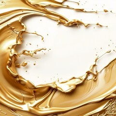 Aufkleber - Liquid gold paint forming a dynamic splash, creating a vibrant frame on a white background