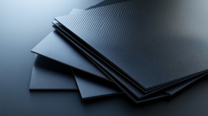 Wall Mural - Gleaming stack of black plastic sheets, a textured industrial backdrop for modern design