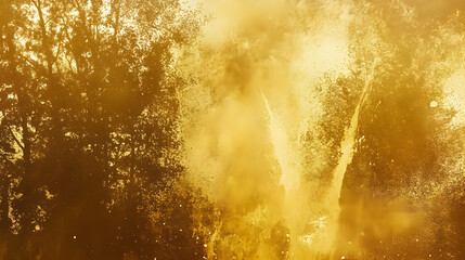 Golden Abstract Background with Tree Silhouettes and Dynamic Splashes Creates a Dramatic Visual