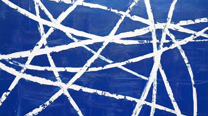 Aufkleber - Abstract blue and white textured painting with intersecting lines.