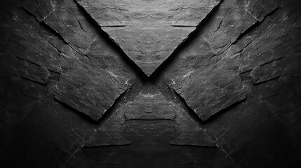 Poster - Dark grey slate stone wall texture background with symmetrical pattern.