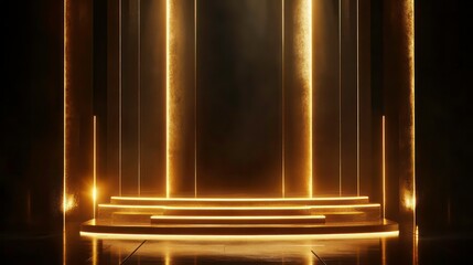 Poster - Glowing golden stage with tiered platform and dark background.