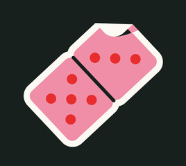 Wall Mural - pink domino piece with six red dots, stylized with bold outlines on a black background. creative and