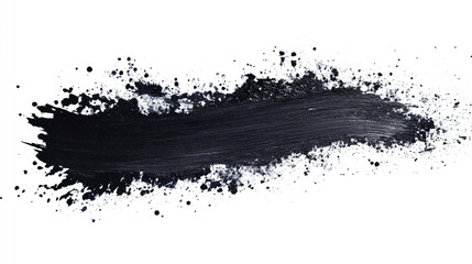 Wall Mural - Black watercolor paint splash brush stroke isolated on white background. grunge acrylic scratch texture, graphic design element.