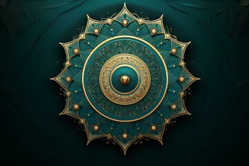Poster - Intricate golden teal mandala with ornate details creating a captivating visual on a textured background