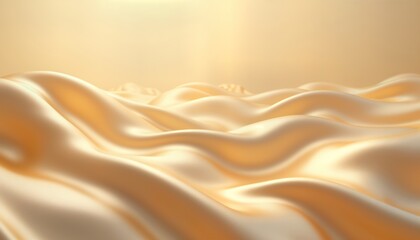 Poster - Luxury gold, beige gradient background with wavy fluid satin ripples. Smooth shiny surface texture creates modern abstract design. Elegant flowing shapes suggest dynamic, luxurious backdrop ideal for