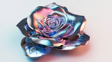 Poster - Iridescent metallic rose with vibrant color reflections.
