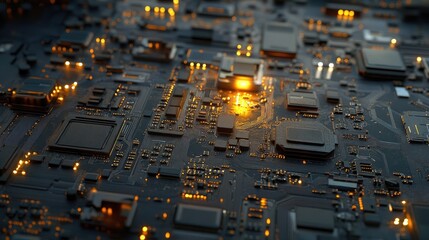 Poster - A close-up of a computer motherboard with intricate circuits and components.