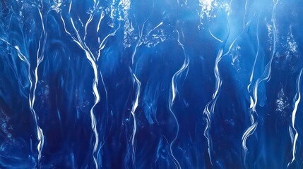 Poster - Abstract aerial view of flowing water, white lines on a dark blue background.