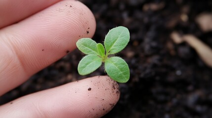 Wall Mural - Young plant sprout held in hands with soil