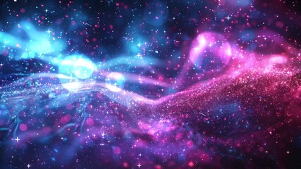 Wall Mural - lowing light particles in dark neon space magic seamless looping overlay 4k virtual video animation 