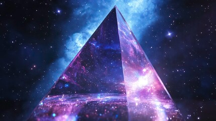 Poster - Cosmic pyramid with nebula and stars.