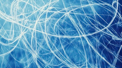 Aufkleber - Abstract blue background with white tangled lines, resembling energy, network, or neural connections.