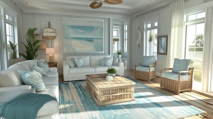 Wall Mural - Beach House Living Room Create a beach house background 