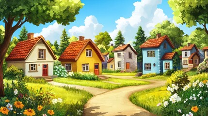 Sticker - Beautiful colorful and vibrant country house background 