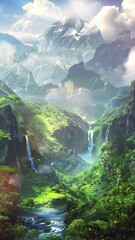 Wall Mural - fantasy landscape fantasy background seamless looping overlay 4k virtual video animation background