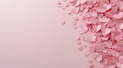 Poster - Many small pink paper hearts forming a romantic background ideal for valentine's day, mother's day, or spring themed projects, offering ample copy space on the left side