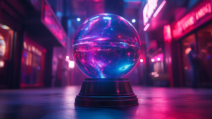 Wall Mural - A mesmerizing glass ball encapsulates the essence of the Universe surrounded by blurred bright tones with cosmic energy swirling evoking mystery infinity creation and the interconnectedness of all

