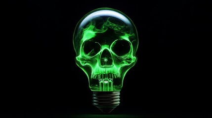 Green skull shaped light bulb illuminated