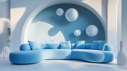 Wall Mural - Cozy room interior with sofa and window in a comfortable home setting