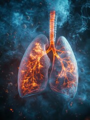 Poster - Lungs affected by smog and dust particles highlighting air pollution issues in urban environments. Generative AI