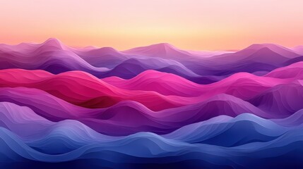 Fototapete - Abstract Colorful Waves in Soft Shades of Pink, Purple and Blue during Sunset, Creating a Dreamy Landscape for Backgrounds and Graphic Design Projects